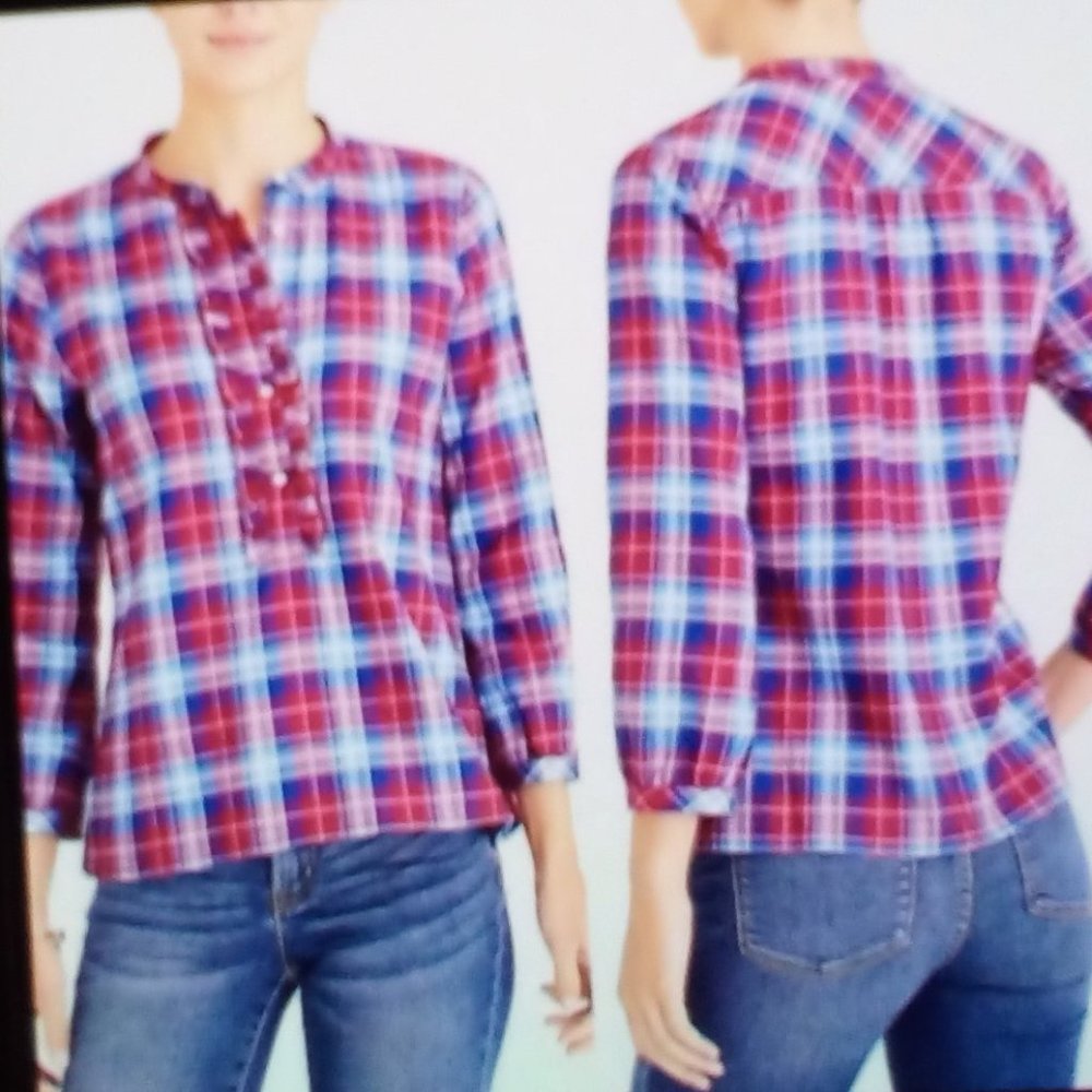 J. Crew Ruffle Flannel Top.